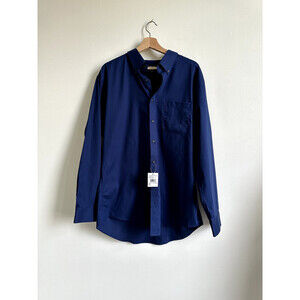 Nordstrom Mens cotton non iron trim fit short sleeve shirt in navy 17.5 34-35